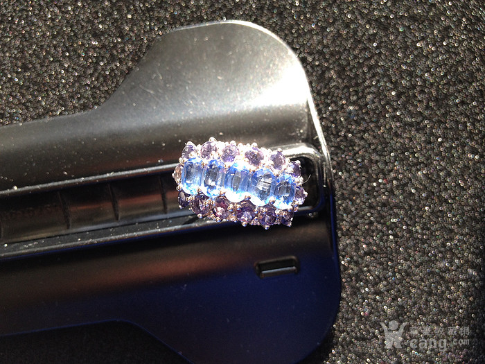G1504 天然坦桑石+紫晶老银戒指_G1504 