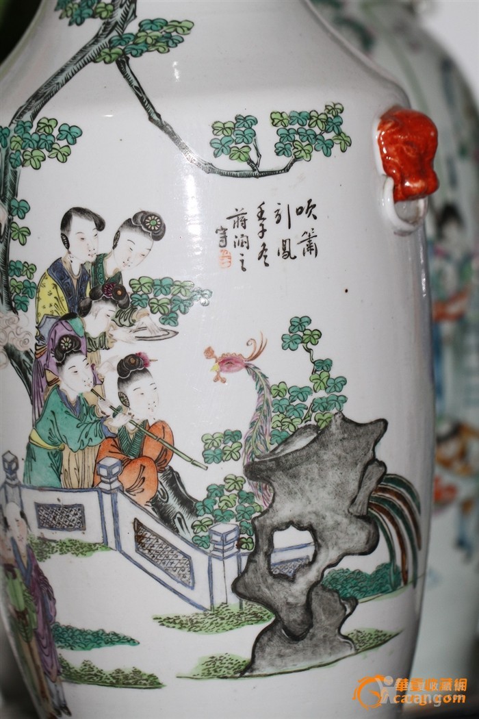 民国名家蒋润之粉彩吹箫引凤人物纹300件大瓶