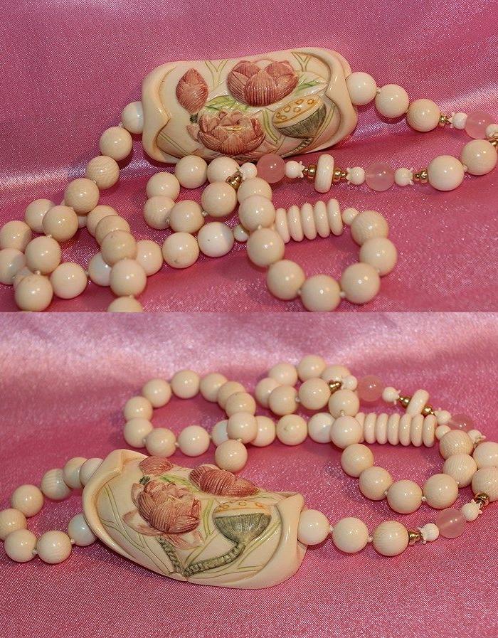 真品美国海外回流日本天然IVORY真象Y荷花古