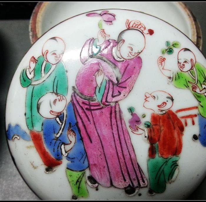 婴戏图,印泥盒一对,早年北京文物店出的_婴戏