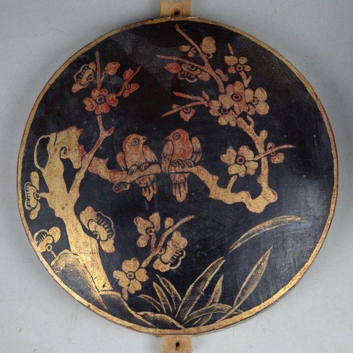 民国早期历史故事图黑漆描金床楣圆板一套_民