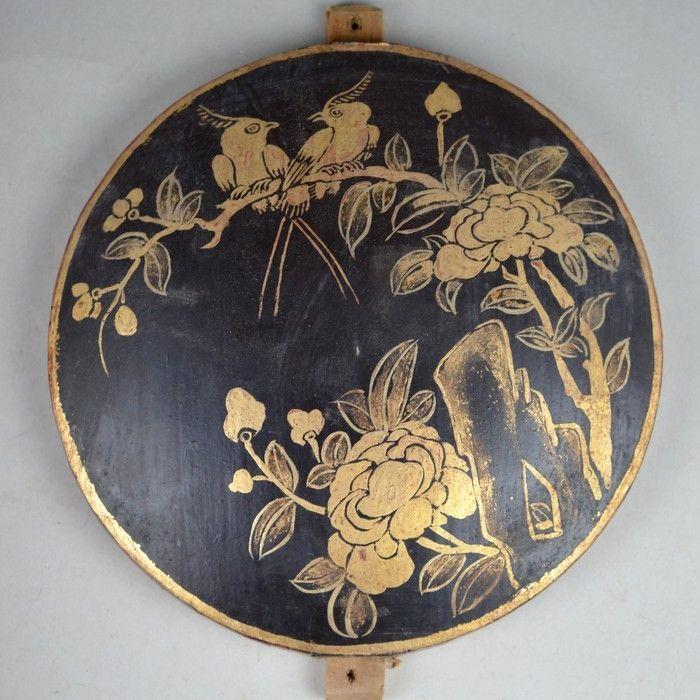 民国早期历史故事图黑漆描金床楣圆板一套_民