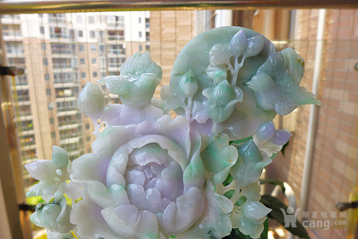 翡翠a货春带彩精雕花鸟摆件