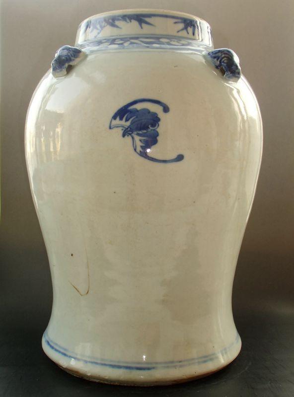 清嘉庆青花凤戏牡丹纹将军罐_清嘉庆青花凤戏