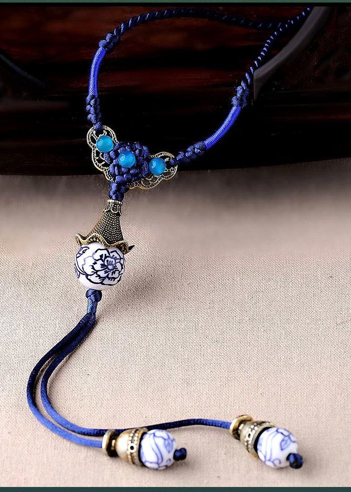 A级<em>蓝</em>玛瑙配青花瓷<em>手工</em>波西米亚风挂件<em>毛衣链</em>