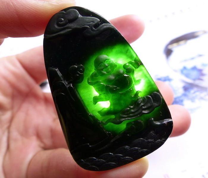 翡翠A货极黑墨翠玉佛牌_翡翠A货极黑墨翠玉佛