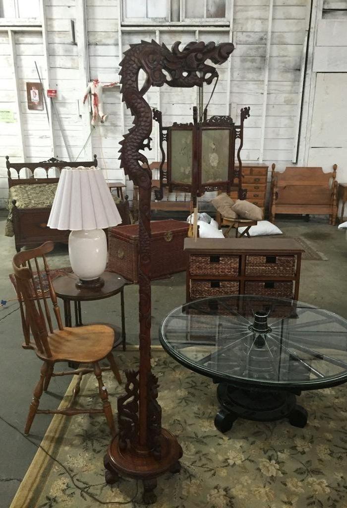 民国1920年出口美国红木雕龙台灯高1.85米包