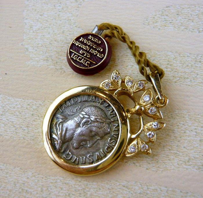 梵蒂冈教皇纪念币14K金镶嵌天然钻石_梵蒂冈