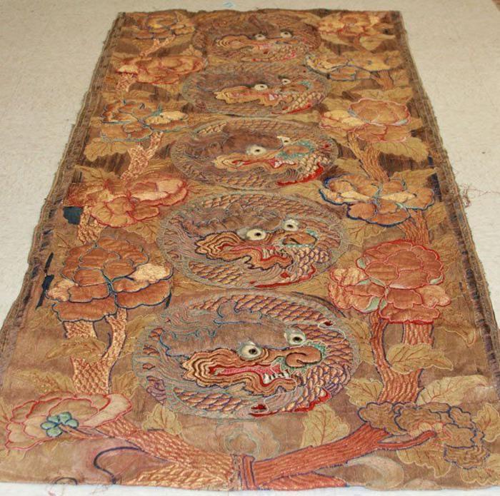 清代早期 西藏 缂丝绣虎头纹 挂毯 长260厘米_