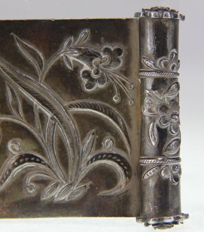 清代錾刻兰花银制女子头饰扁方【醉墨轩】_清