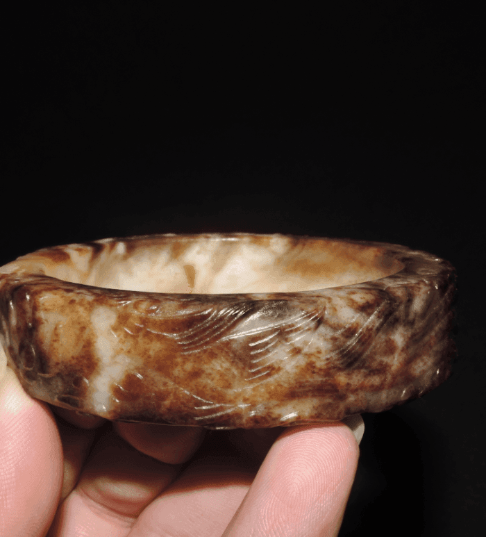 和田玉 战汉 古玉水银沁 卷云纹 龙凤玉镯 包老