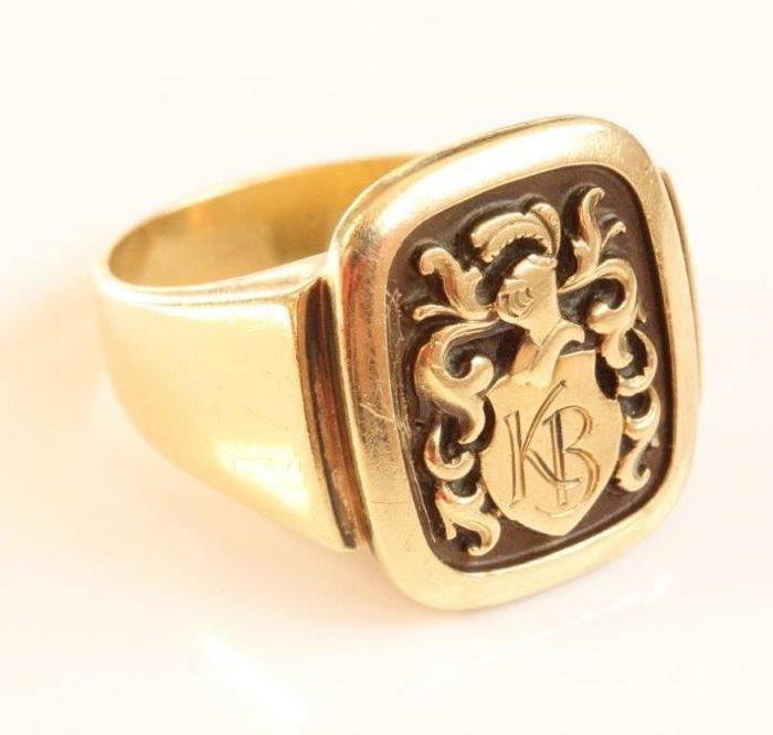 欧洲古董品 德国贵族家纹徽章方印戒指14K12