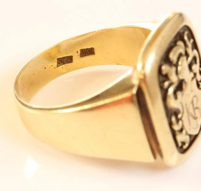 欧洲古董品 德国贵族家纹徽章方印戒指14K12