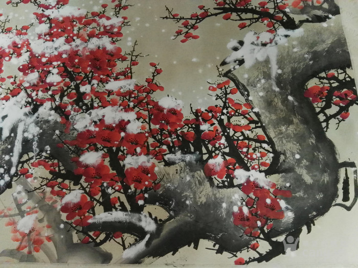 著名画家陈永康红梅傲雪图