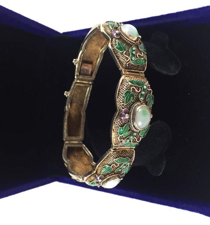 美国回流兴业坊 老外贸银烧蓝翡翠手链_美国回