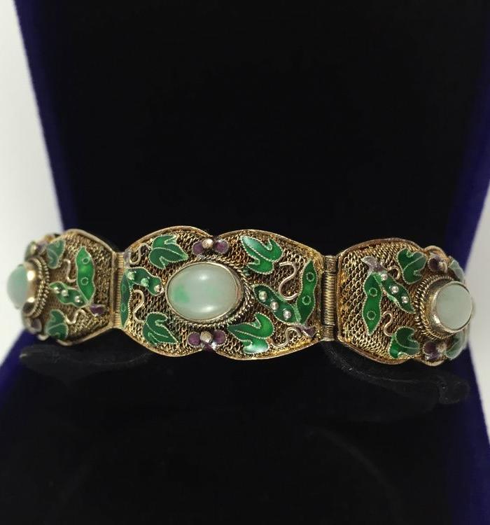 美国回流兴业坊 老外贸银烧蓝翡翠手链_美国回