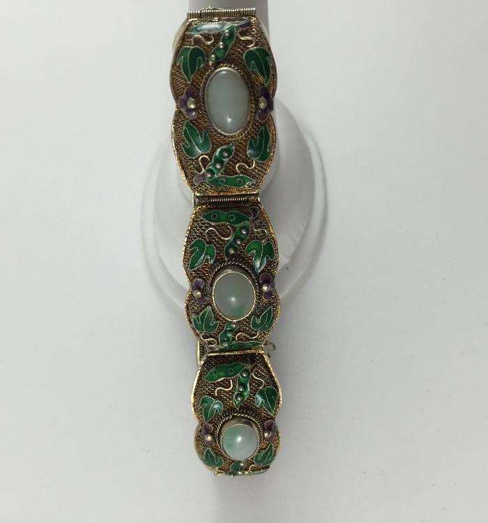 美国回流兴业坊 老外贸银烧蓝翡翠手链_美国回