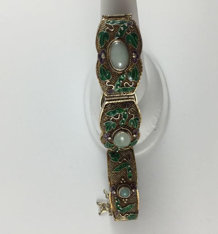 美国回流兴业坊 老外贸银烧蓝翡翠手链_美国回