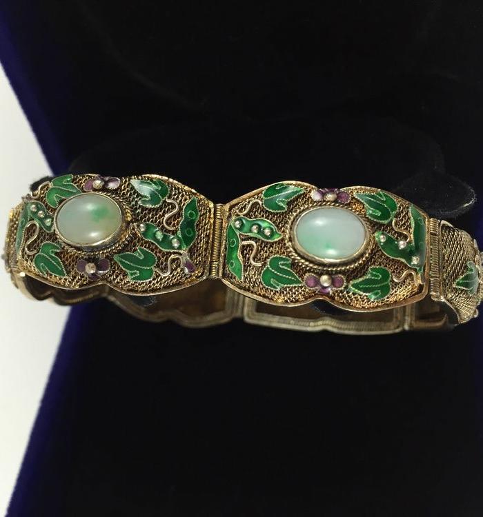 美国回流兴业坊 老外贸银烧蓝翡翠手链_美国回