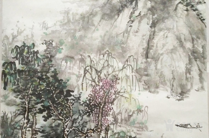 华夏古玩城 字画 当代 > 四川著名画家黎风精品山水镜片  年代:其它