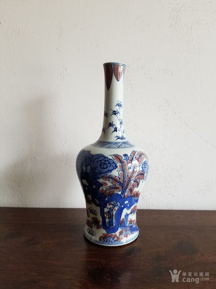 老瓷器 清代青花釉里红童子铃铛瓶长颈瓶 老古董青花瓷
