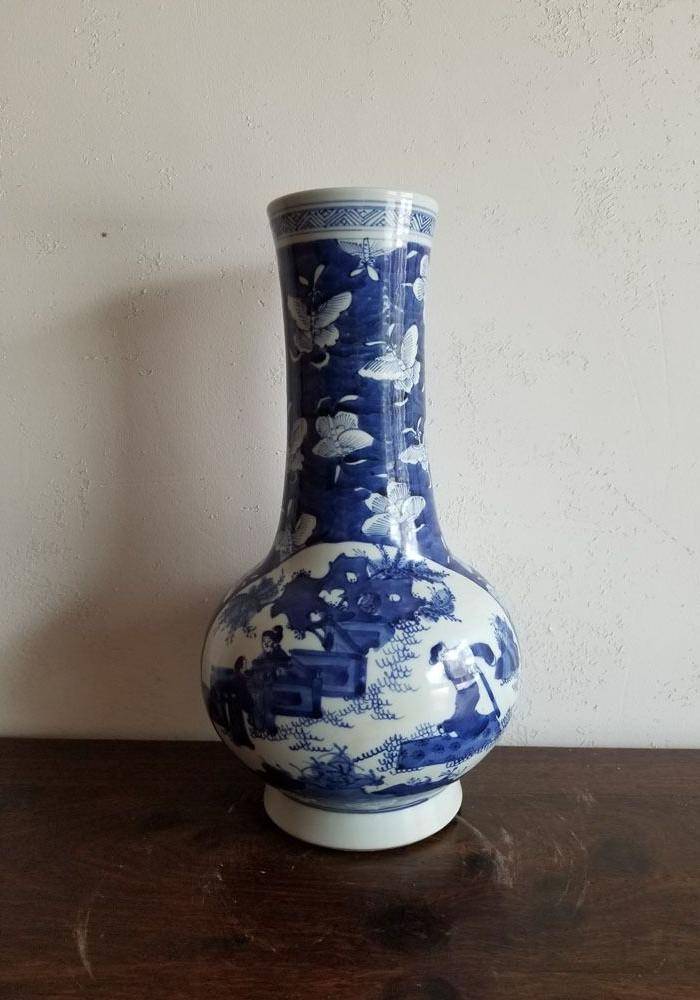 老瓷器 清代青花人物长颈瓶天球瓶 青花瓷 大清康熙年图片