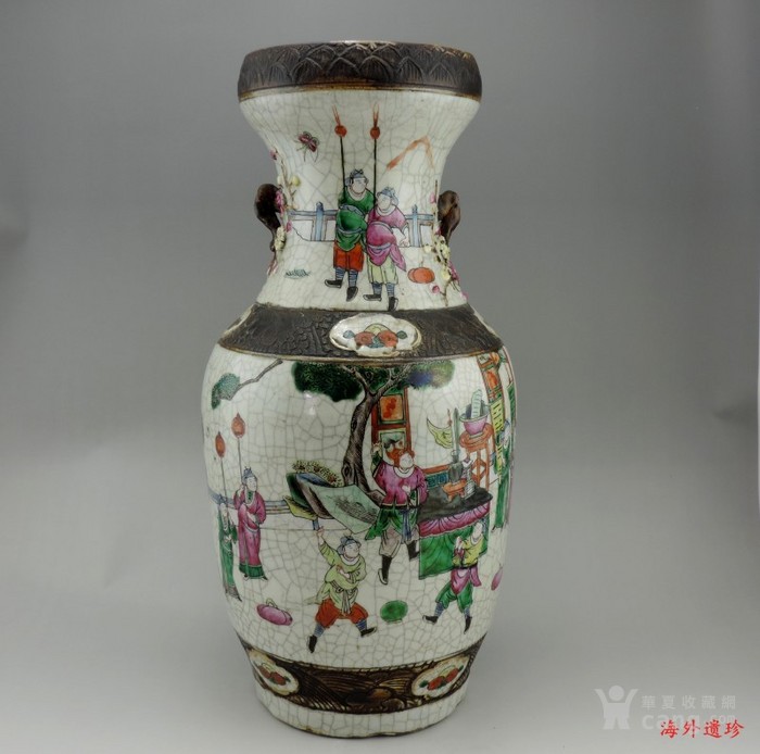 晚清 哥釉 粉彩*马人物盘口瓶_华夏古玩城_华夏收藏网