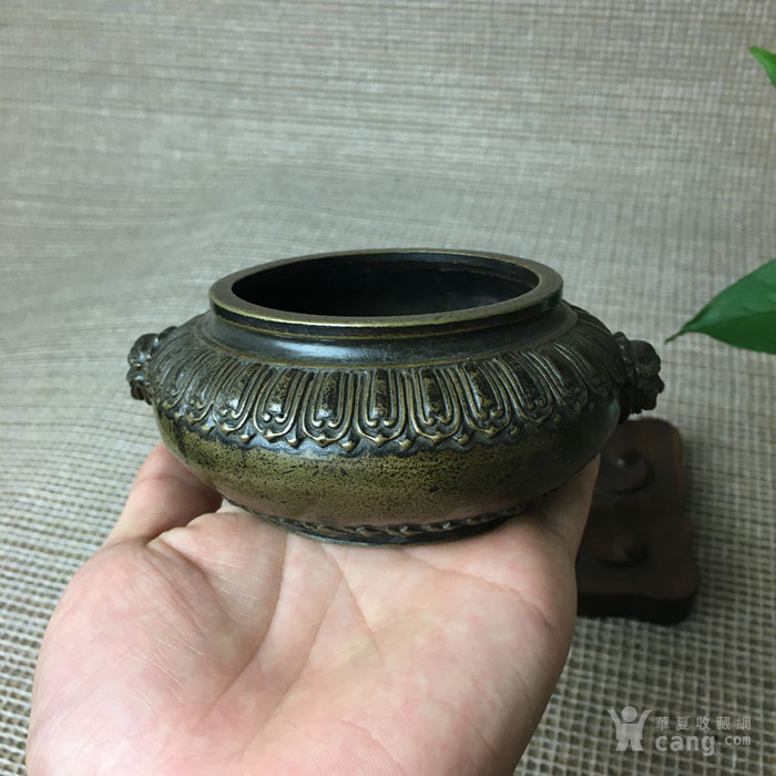 清代老铜器老铜炉老香炉传世古董老货老黄铜瑞兽耳香炉子包老古玩