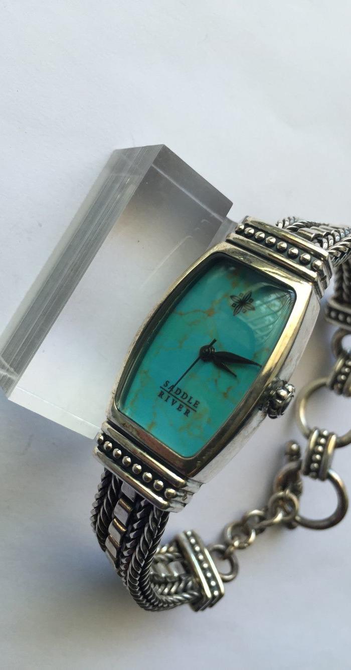 N0813 SaddleRiver品牌仿松石面纯银石英女表