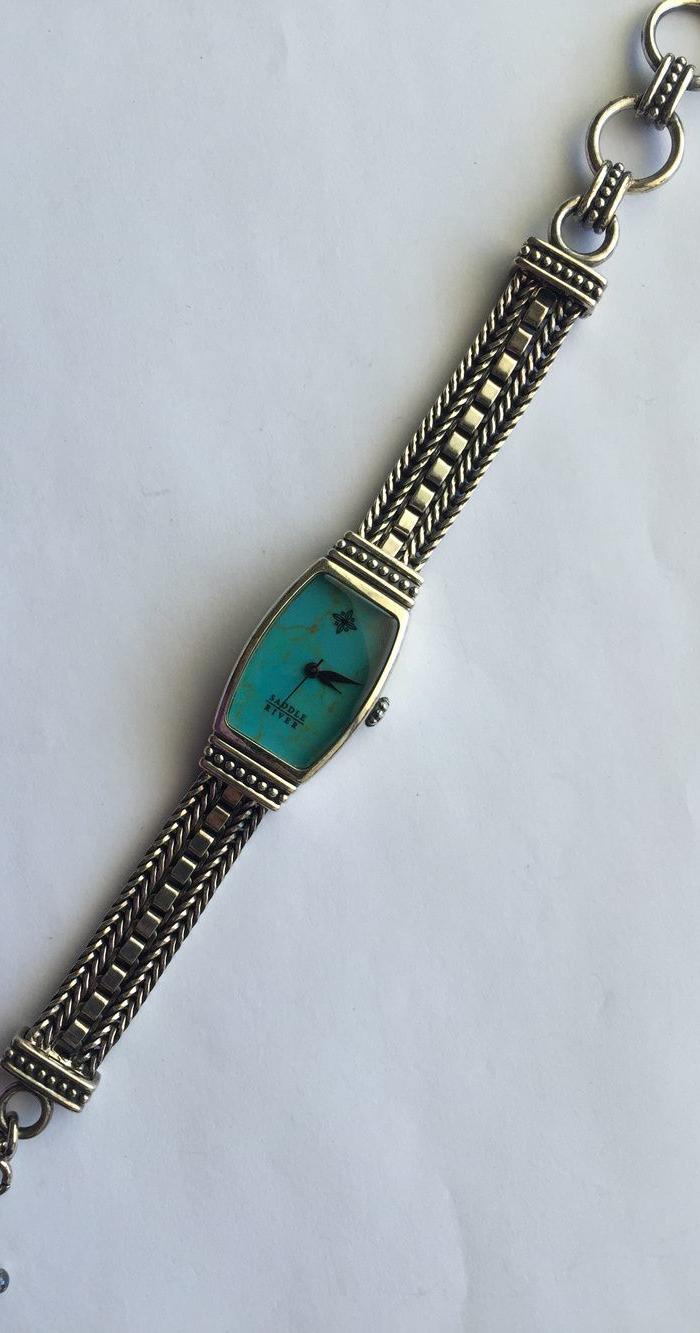 N0813 SaddleRiver品牌仿松石面纯银石英女表