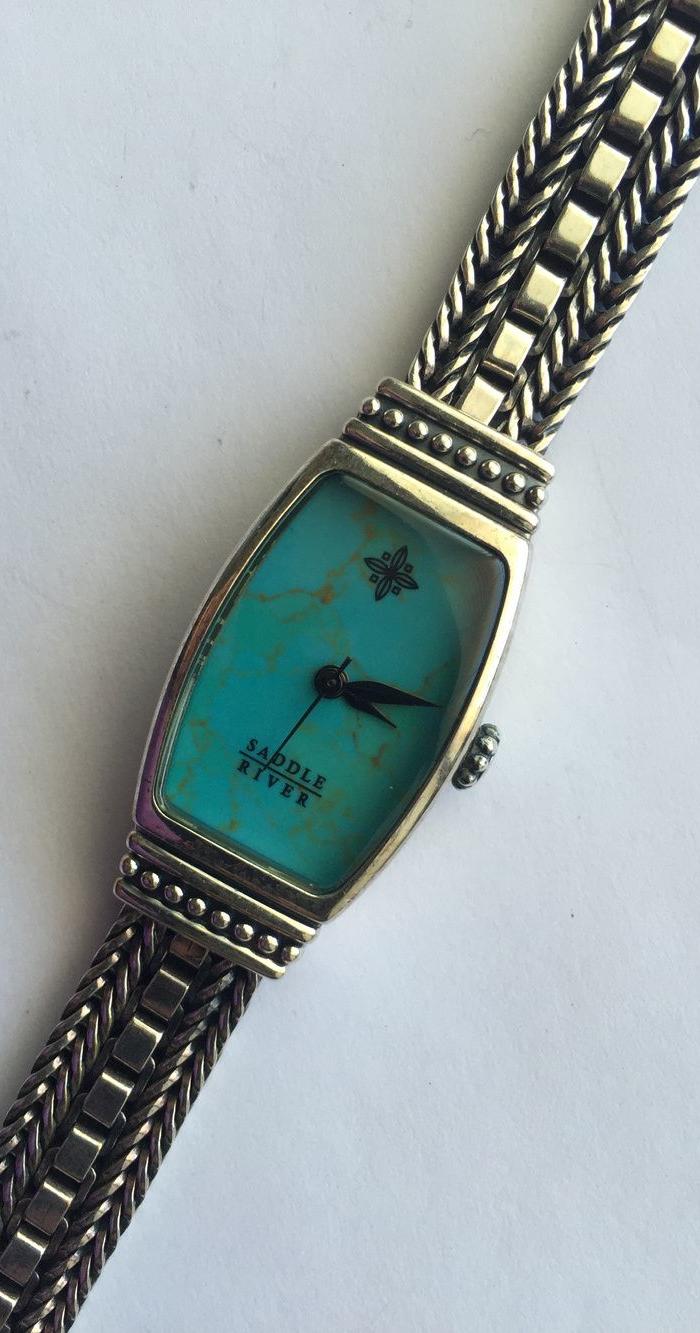 N0813 SaddleRiver品牌仿松石面纯银石英女表