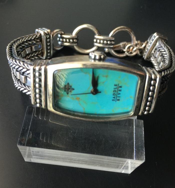 N0813 SaddleRiver品牌仿松石面纯银石英女表