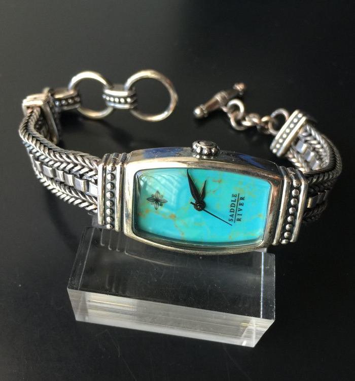 N0813 SaddleRiver品牌仿松石面纯银石英女表