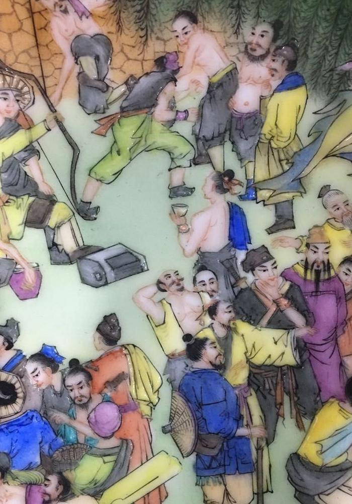 清代珐琅彩水浒传人物故事108将大盘