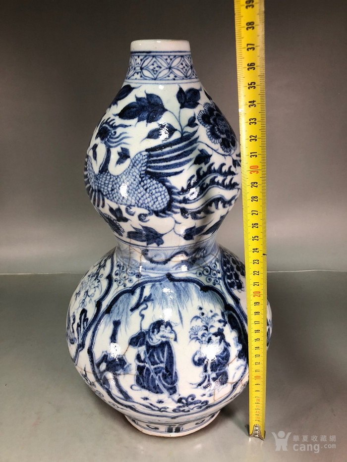 元代青花开片四爱图葫芦瓶
