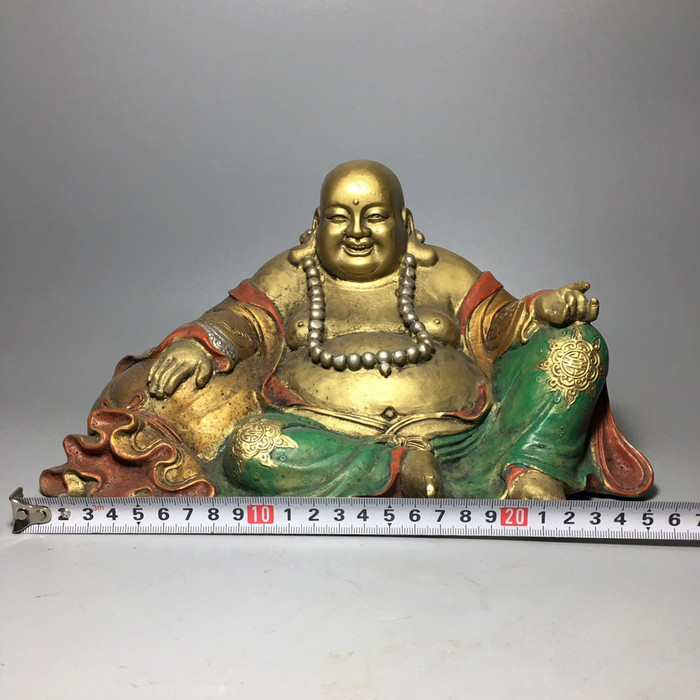 纯铜彩绘弥勒佛像大肚笑佛布袋弥勒佛