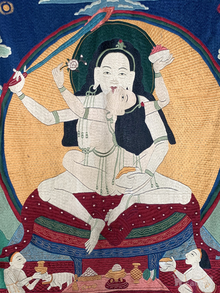 藏区 刺绣老唐卡 西藏藏传佛教手绘唐卡手工刺绣唐卡