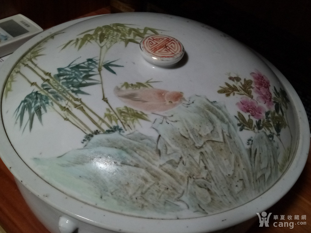 瓷器 明 光绪浅绛彩大名家许达生花鸟一品锅.已鉴定