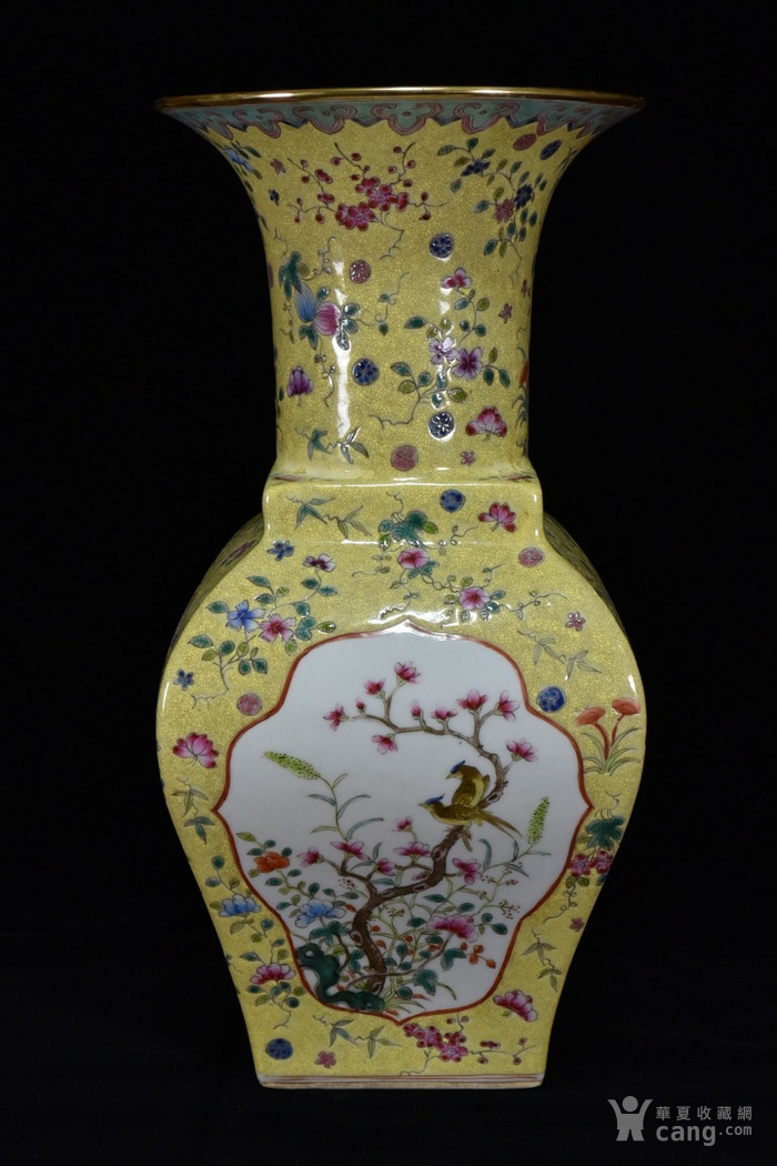q代光绪珐琅彩开片花鸟方花觚