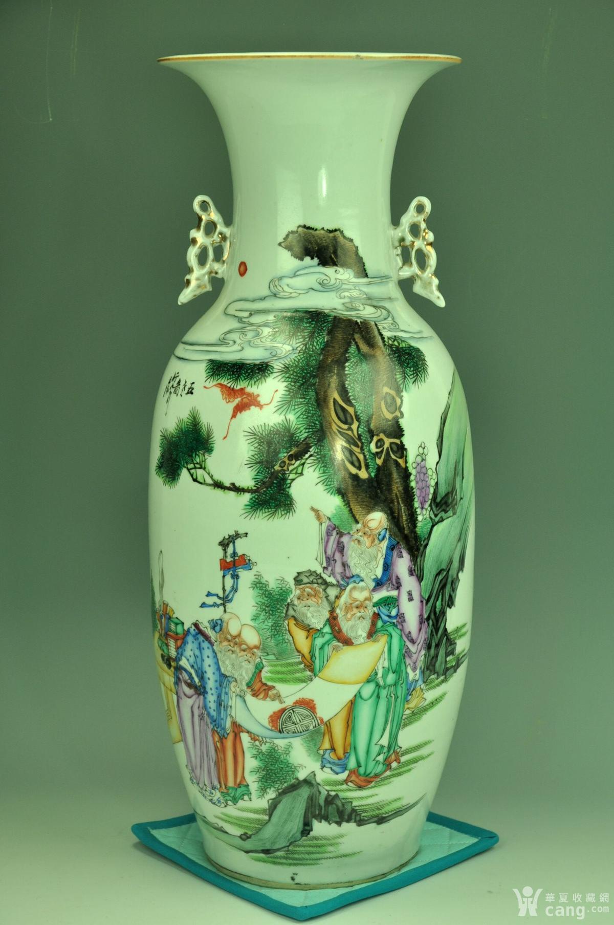 瓷器 民国 清末民初早期名家曾鼎泰出品粉彩五老观图特大瓶 一个极为