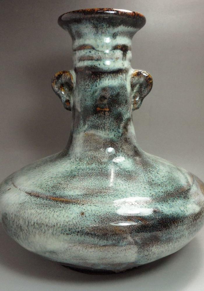 窑变釉双耳荸荠瓶 开门漂亮