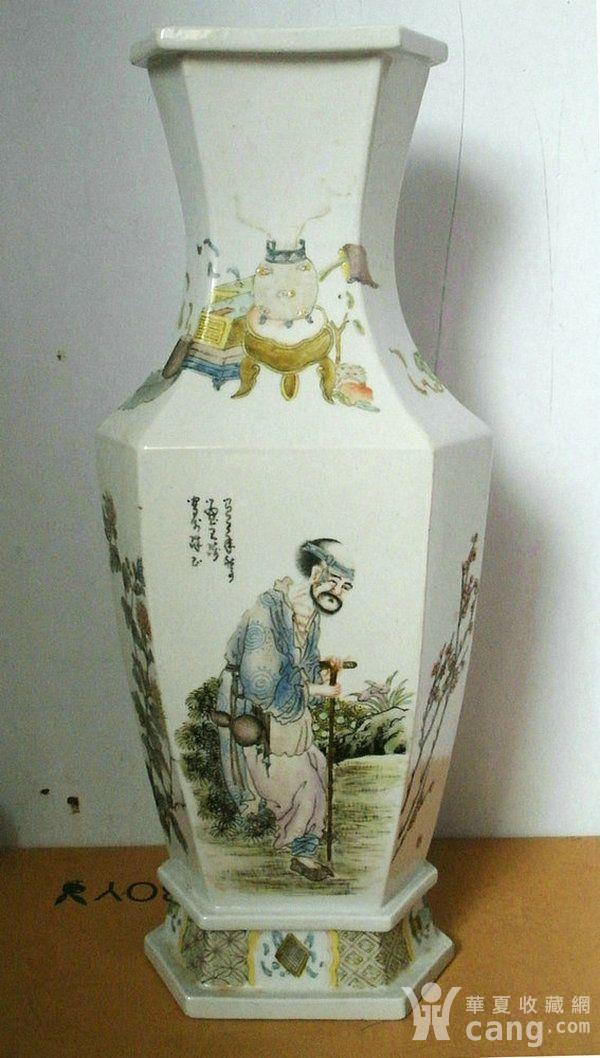 民国王琦浅绛彩神仙人物六方瓶(自藏展示)