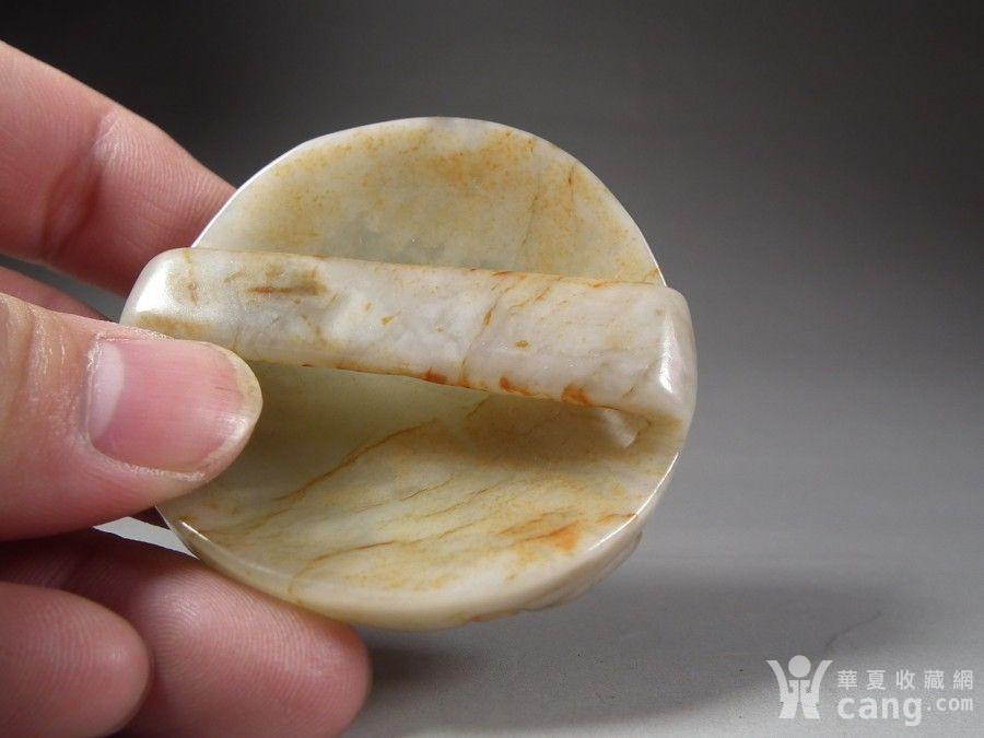 仿古工艺品 玉器 清代和田青白玉带红沁兽面纹大玉