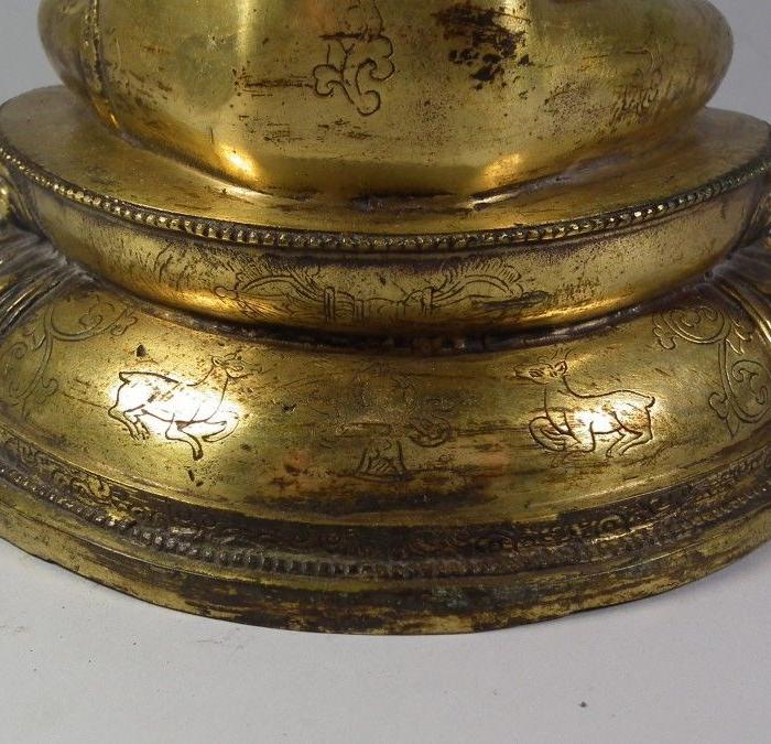 清代铜鎏金莲花座宝生如来大坐像