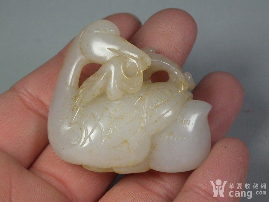 明代和田白玉带红沁衔灵芝回头鹅