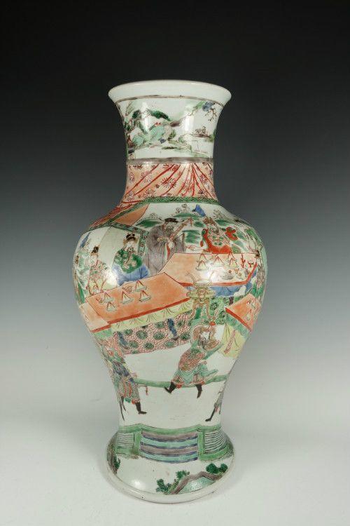 华夏古玩城 瓷器 明清 > 清康熙 五彩鸿门宴观音瓶