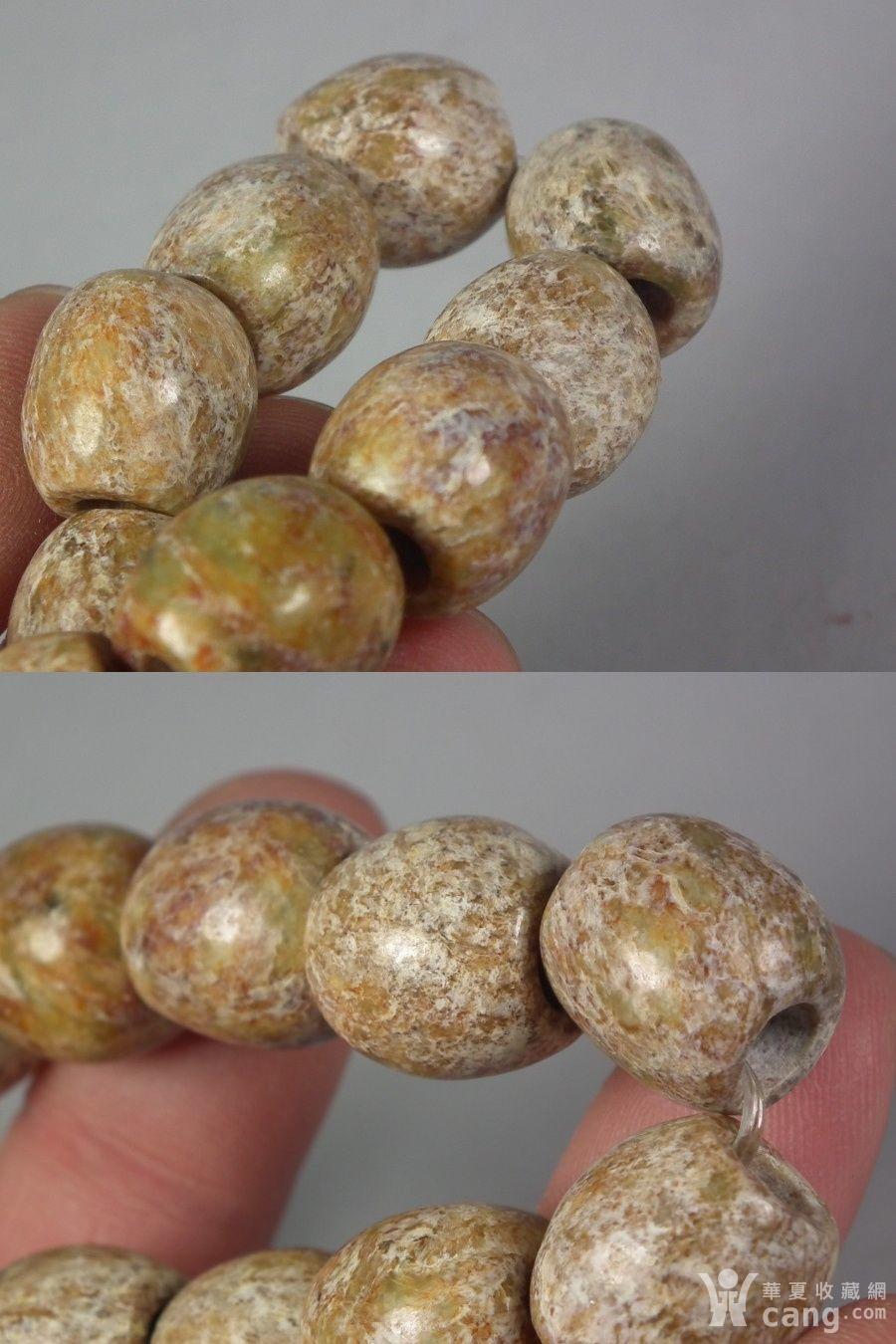 良渚文化青玉带灰皮大鼓形勒子手串