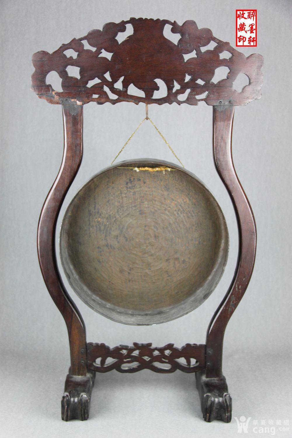 清代红木雕松鹰铜锣架和铜锣【醉墨轩】