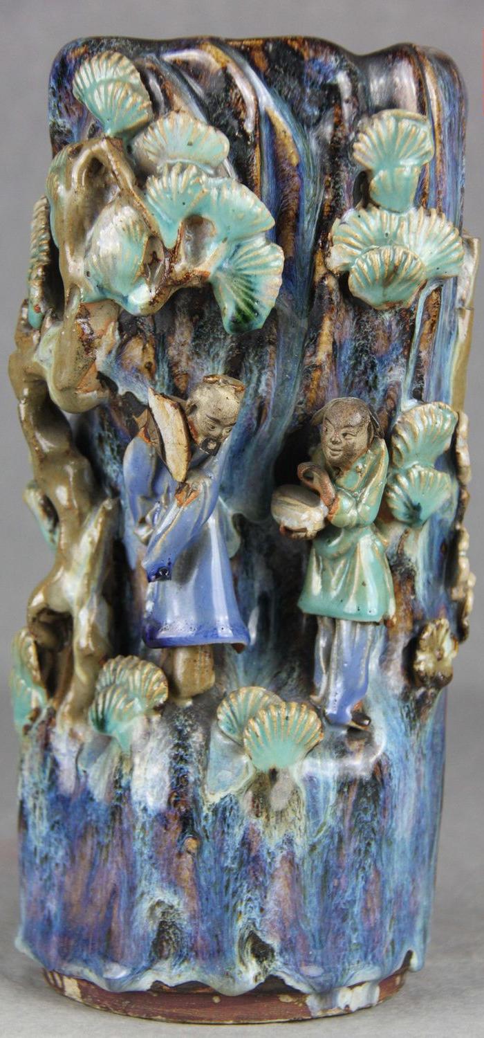 清石湾窑雕塑人物笔筒【醉墨轩】-图1