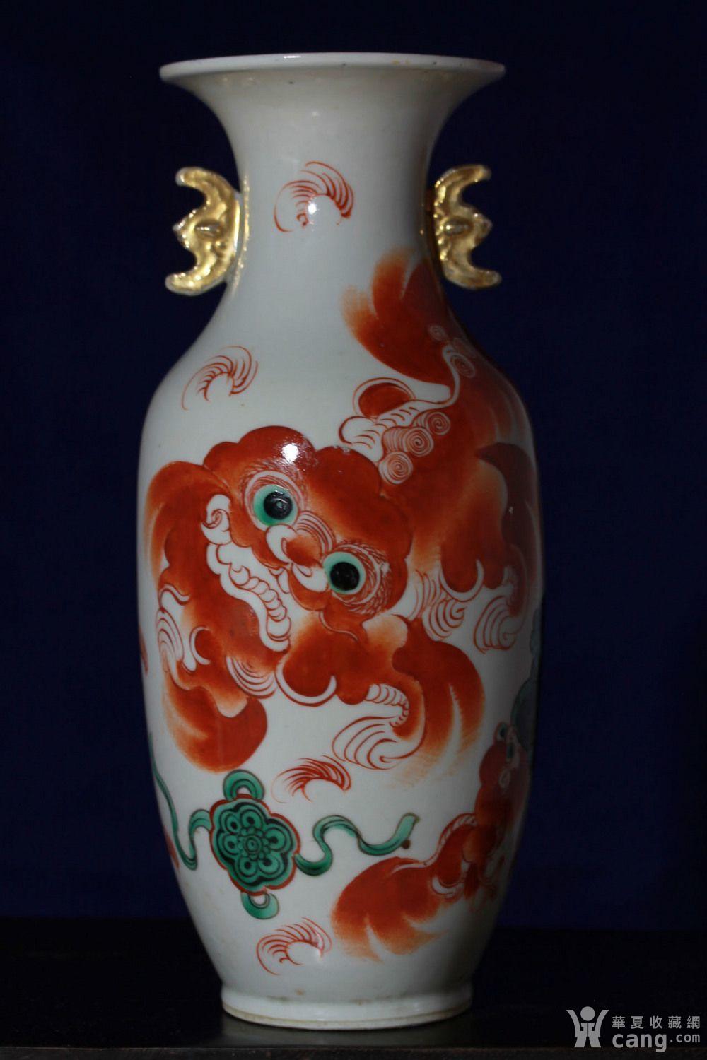 【民国】张义记五彩少师太保狮子瓶